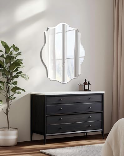 Frameless Scalloped Wall Mirror: Modern Glass Mirror 27.6x19.7 inch - Image 2