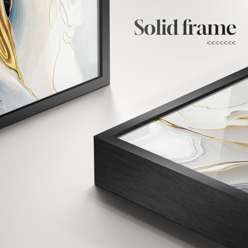 Extra Large Framed Blue White and Gold Abstract Wall Art, Vertical 40x60 In - Image 5