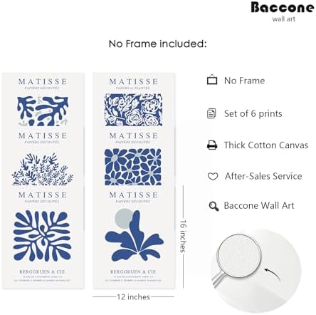 Blue Matisse Wall Art Prints Set of 6 Abstract Aesthetic Canvas Decor Trendy - Image 2