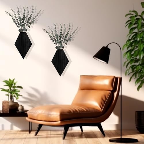 Chunful 2 Pcs Wooden Wall Planter Decor, 9.8 x 6.6 x 1.2 Inches - Image 5