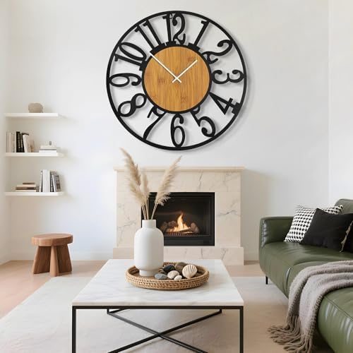 40" Extra Large Wall Clock, Silent Rustic Metal Wood Face Decorative Clock - Image 5