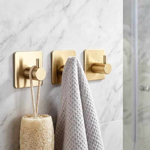 Fotosnow Gold Brushed 304 Stainless Steel Adhesive Wall Hooks, 15 lbs Heavy - Image 3