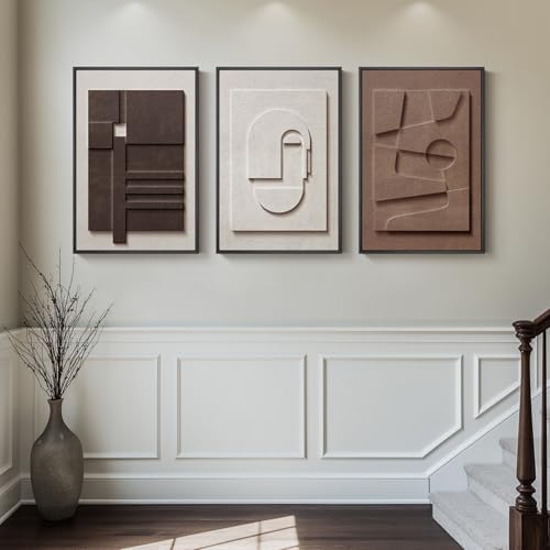 Large 3D Textured Framed Neutral Abstract Wall Art Set, 3 Piece, 20x30 In - Image 3