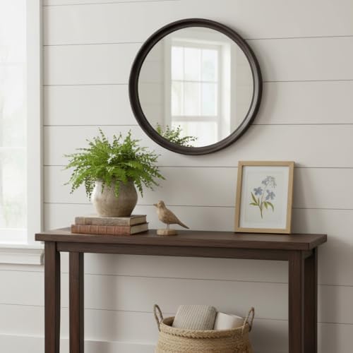 Round 24 Inch Dark Walnut Wall Mirror - Image 3