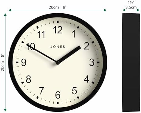 JONES CLOCKS® Spin wall Clock | Small Modern Round Clock | 8" | Black | Easy to - Image 3