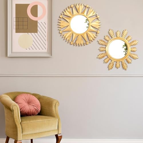 Dandat 4 Pack Round Mirrors for Wall Sunburst Floral Home Decor - Image 5