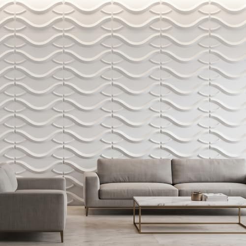 Art3d 19.7" x 19.7" Wall Panel Wave, Matte White - Image 2