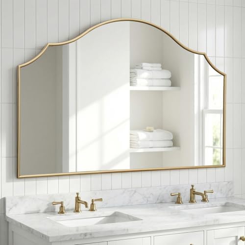 Besdomus Gold Scalloped Wall Mirror: 47"x31" Large Wooden Fireplace Mirror - Image 6