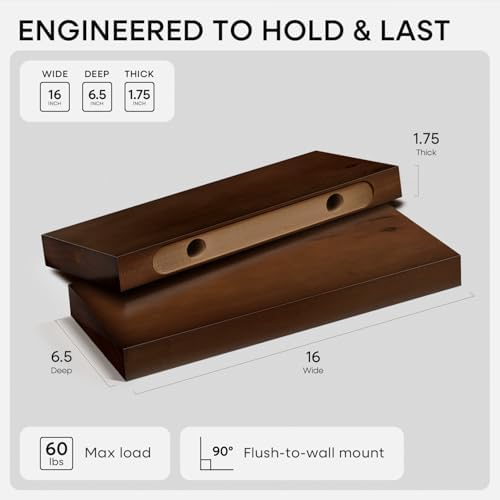 Homeforia 16 Inch Floating Shelves, High-End Solid Pine Wood - Image 2