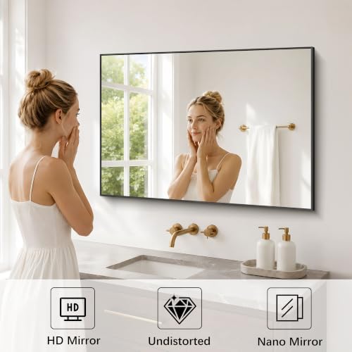 DESBING Black Bathroom Mirror for Wall, 30x40 Inch Rectangle Mirrors - Image 4