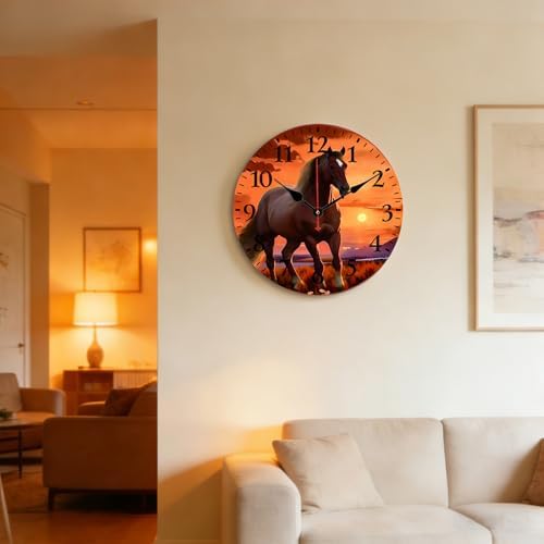 12 Inch Wood Horse Wall Clock, Silent Non-Ticking Battery Operated - Image 5