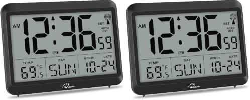 WallarGe Atomic Digital Wall Clock Battery Operated, Self-Setting, Large Display by WallarGe