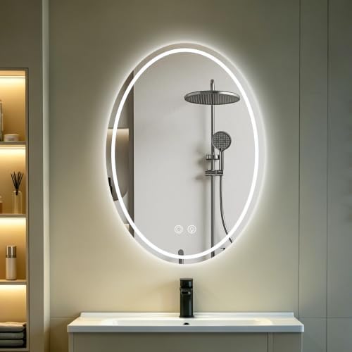 20×28 inch Oval LED Bathroom Mirror, Lighted Vanity Mirror by BOOLUU