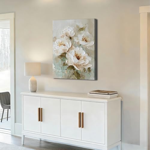 ZERILYN Ship Next Day Neutral Floral Wall Art Canvas Prints Beige White Flower - Image 3