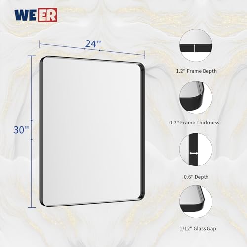 WEER Black Bathroom Vanity Mirror 24X30 Inch - Image 6