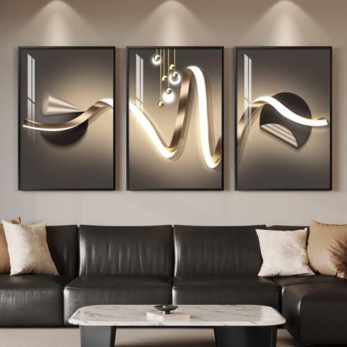 Cuspin Large Modern Luxury Black and Gold Wall Art, 3 Piece 24x36 In by Cuspin