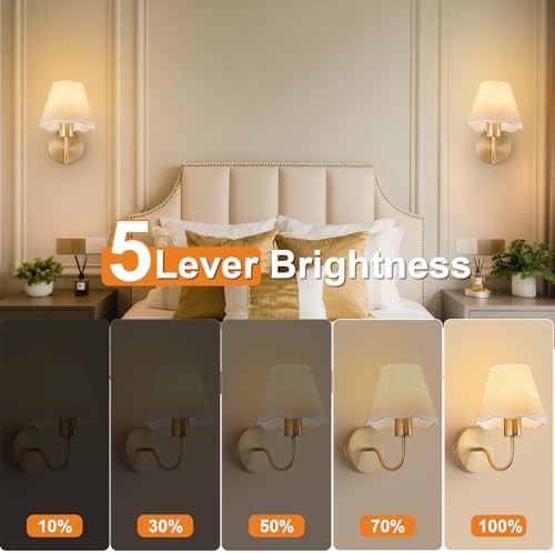 ADISUN Battery Operated Wall Sconce Set of 2, Cream Rattan Shade, Wireless Wall - Image 4