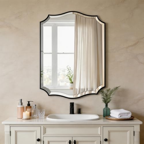 POZINO 30"x22" Premium Scalloped Beveled Bathroom Mirror by POZINOmirrorforyourownhomelivingspace