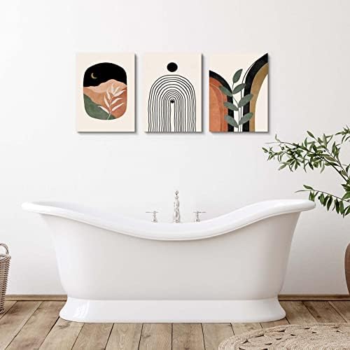 Boho Wall Art Prints Set of 3, Neutral Abstract Geometric Canvas Artwork - Image 3