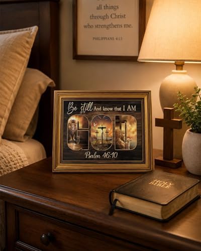 Gold Framed Wall Art, Christian God Canvas Prints, Lion and Lamb Cross Picture - Image 6