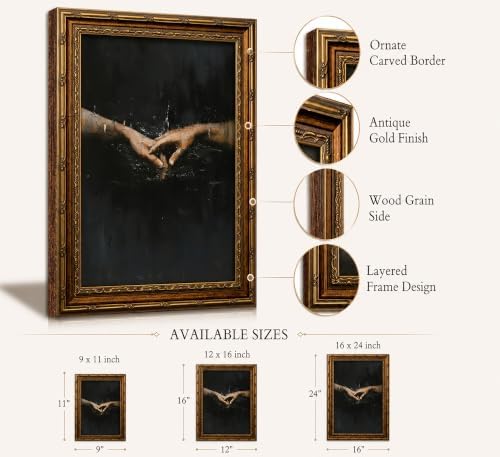 Vintage Gold Framed Canvas Wall Art Dark Academia Gothic Painting Picture Wall - Image 2