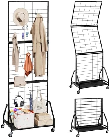 ELYKEN Foldable Grid Wall Panels, 5.7 x 2 FT Movable Gridwall Display Rack by ELYKEN