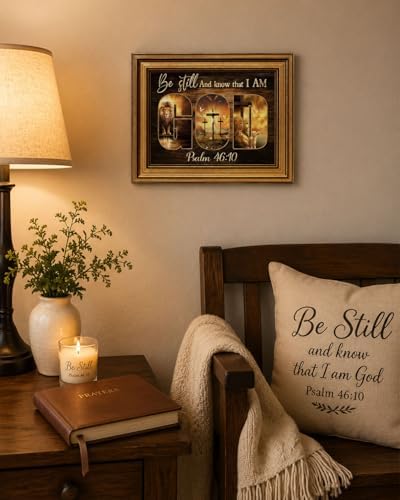 Gold Framed Wall Art, Christian God Canvas Prints, Lion and Lamb Cross Picture - Image 4