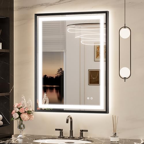 Keonjinn 28x36 Inch Black LED Bathroom Mirror by Keonjinn