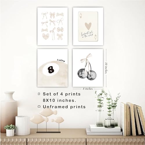 okaxscm Beige Coquette Trendy Preppy Wall Art Prints Set of 4, Coquette Room - Image 3
