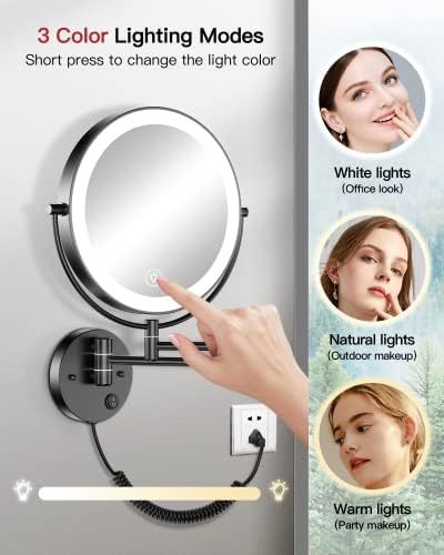 Gospire 9" Wall Mounted Lighted 10X Magnification Double-Sided LED Mirror - Image 4