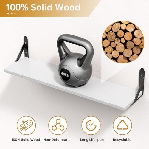 ROMGUAR CRAFT Wood Wall Floating Shelves Set of 4, 23.6" x 6" - Image 3