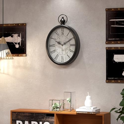 Menterry Large Oval Retro Wall Clock, Rustic Vintage Style, Antique Black - Image 5