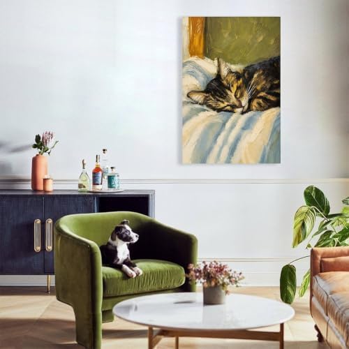 Cat Poster Sleeping Cat Oil Painting Cozy Vintage Canvas Wall Art - Image 6