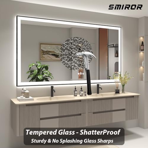 SMIROR 60x30 Black Framed LED Lighted Bathroom Vanity Mirror - Image 5