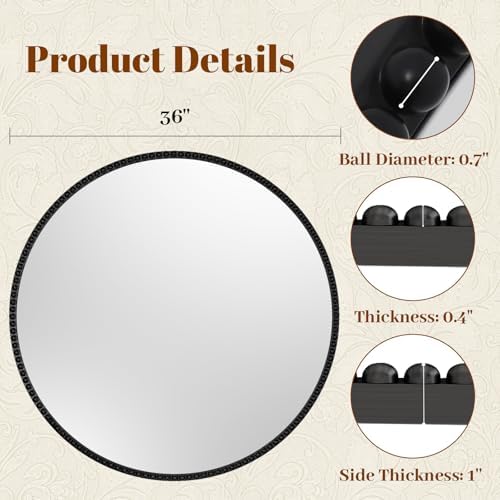 Vintage Round Mirror, 36 Inch Wall-Mounted - Image 4