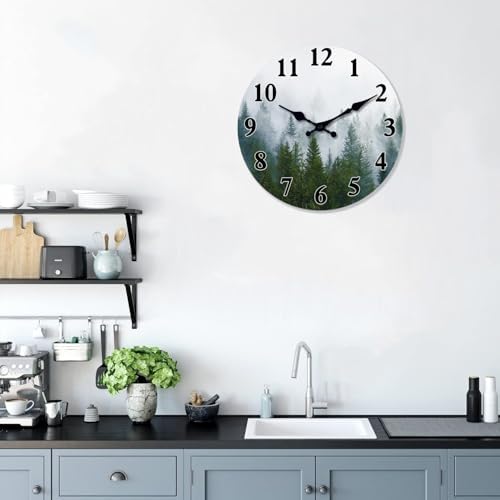 XFM Green Wooden Wall Clock Battery Operated 16 Inch Misty Forest - Image 5