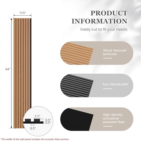 4 Pack Wood Salt Acoustic Wall Panels 94" x 12.6" x 0.8" - Image 3