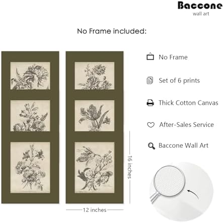 Vintage Floral Wall Art Sketch Flower Prints Antique Botanical Canvas Wall Art - Image 2