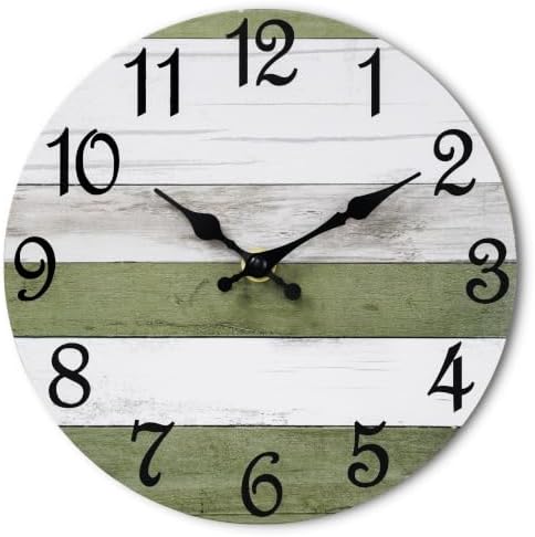 CHYLIN Wall Clock Silent Non-Ticking Battery Operated Green White Striped by CHYLIN