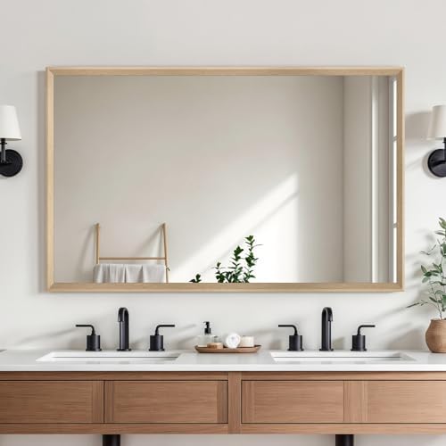 Oak Wood Effect Framed Wall Mirror, 30x48 Rectangle Mirror by Ultrue