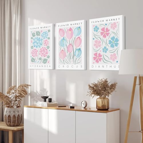 Abstract Floral Wall Art Decor Flower Market Prints Pink Blue Minimalist Canvas - Image 6