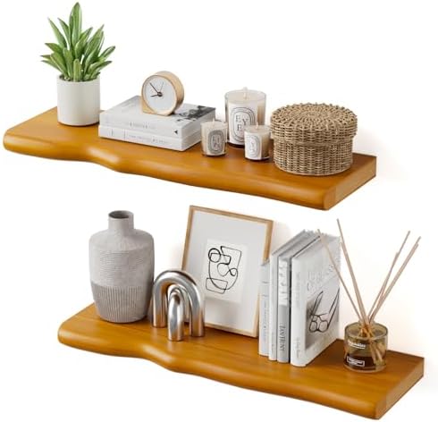 Organic Wavy Edge Floating Shelves, Hidden Brackets, 2 Pack 24 in by Unknown