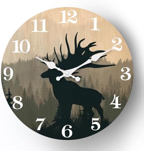 XFM Rustic Cabin Deer Wall Clock 10 Inch Farmhouse by XFMWallClock