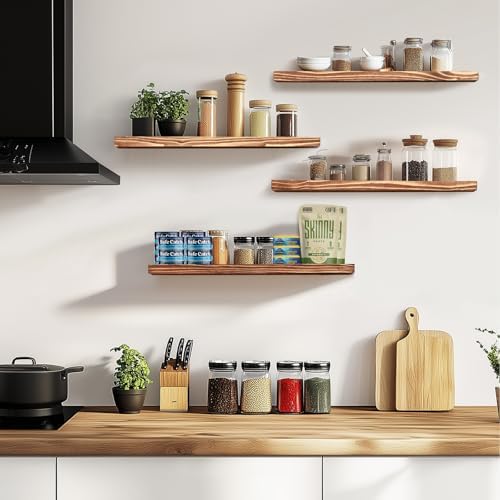 16x5.8x0.8in Floating Wall Shelves Rustic Solid Wood 4-Pack - Image 6