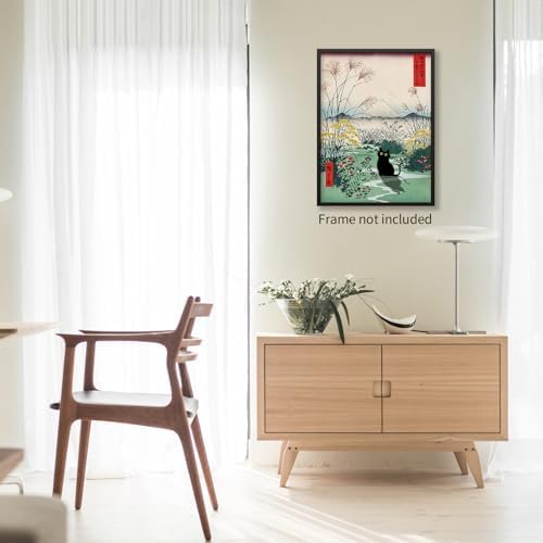 enttgo Japanese Canvas Wall Art Funny Black Cat Poster Modern Ukiyo-e Decor - Image 6