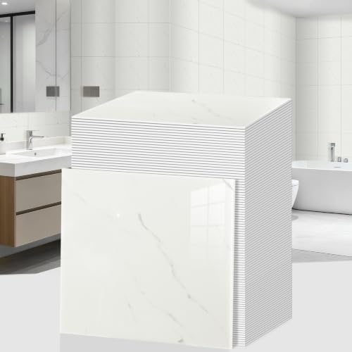 60pcs Peel and Stick Shower Tile Waterproof Off White Marble Tiles Wall Panels by GRITHOME