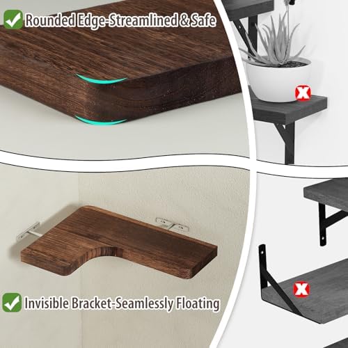 SAUMONIERES Corner Floating Shelves Wall Mount Shelf Solid Wood - Image 4
