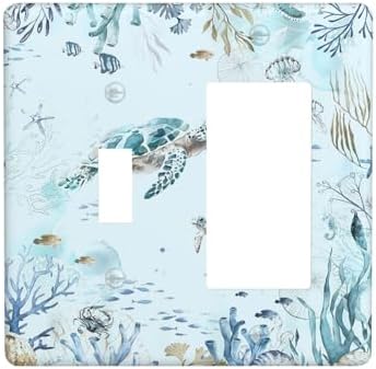 Outlet Covers Teal Blue Ocean Sea Turtle Seabed Plants 1 Toggle 1 Rocker by Lightswitchcovers