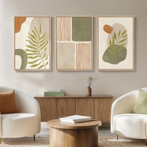Framed Sage Green Orange Boho Abstract Wall Art - Image 4