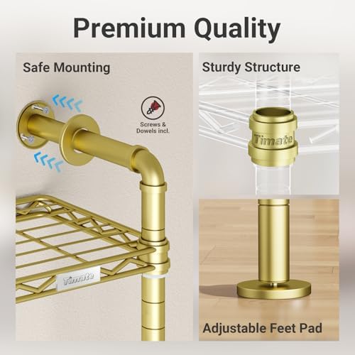 Timate L3 L Shape Gold Heavy Duty Clothes Rack, Industrial Pipe Wall Mounted - Image 6